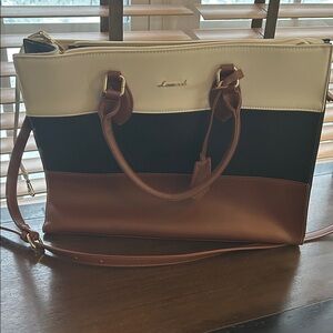 Laurent Colorblock Tote Bag in Cream, Black & Brown